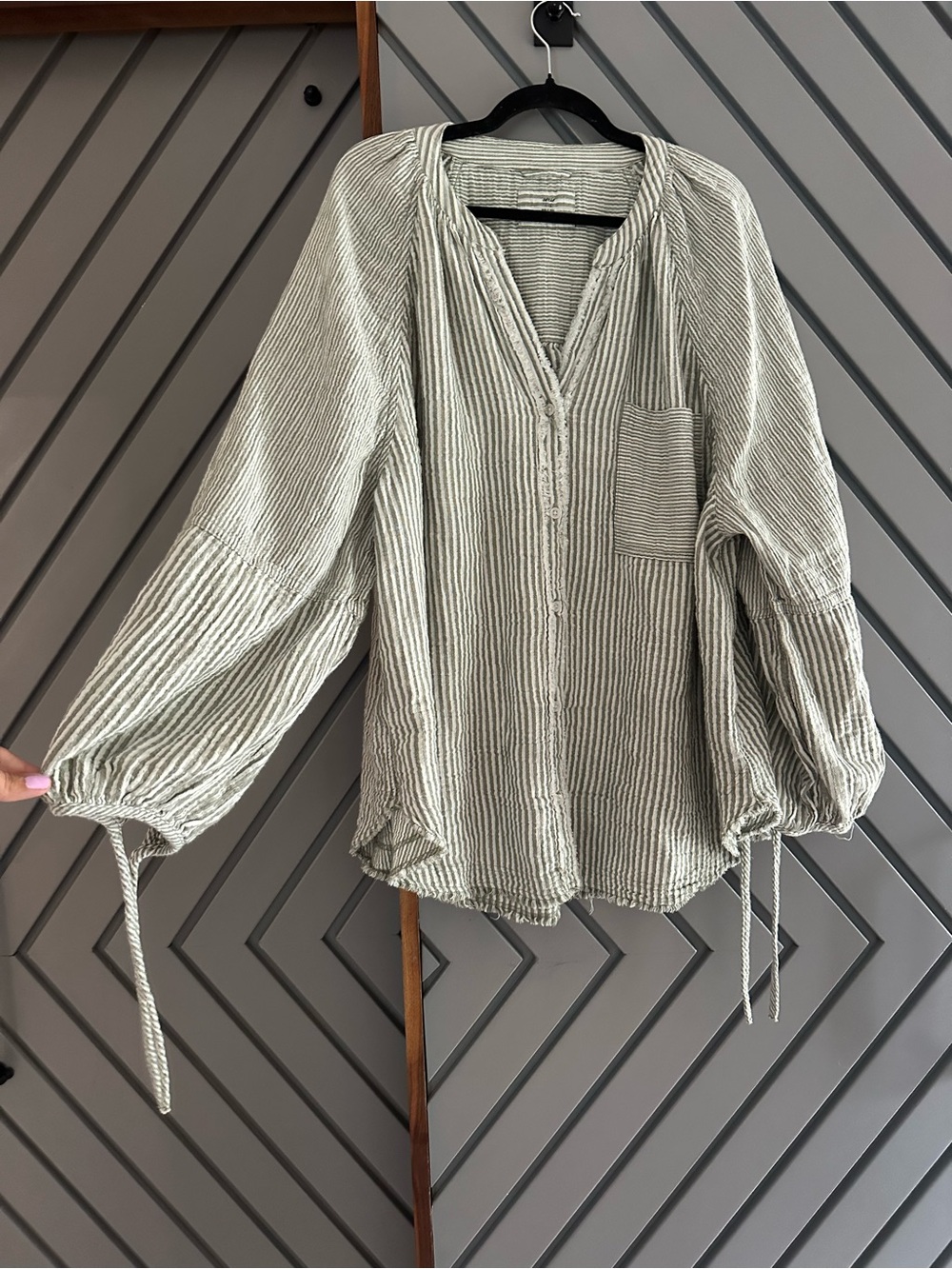aerie Striped Henley Tunic Top in Beige and White